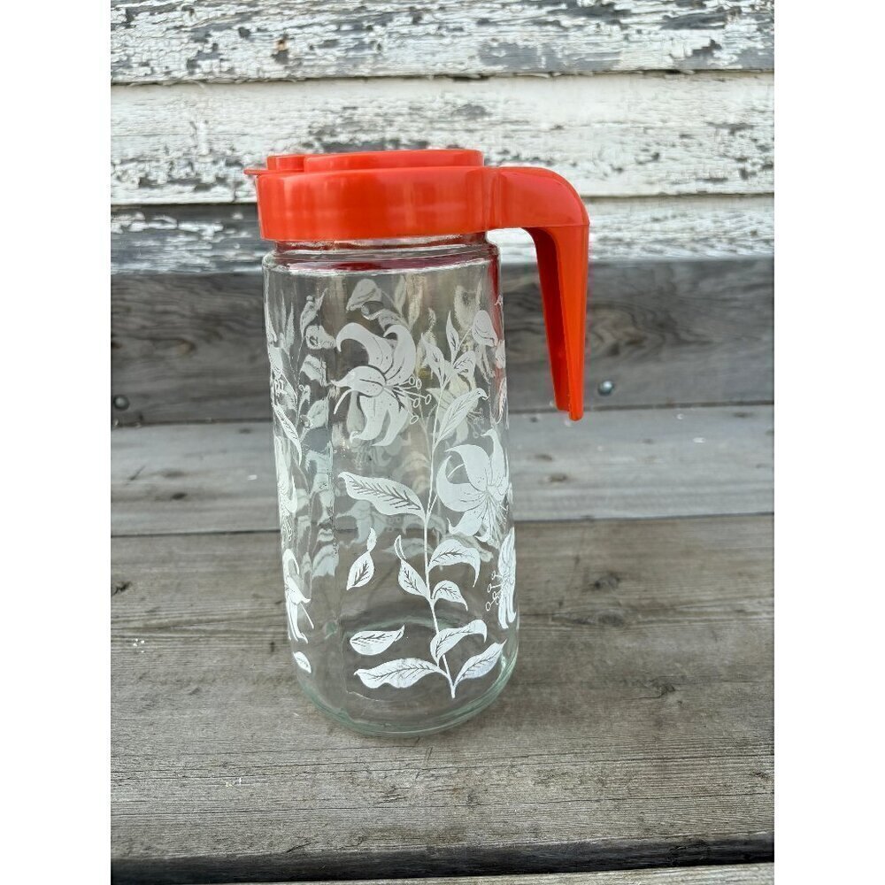 Anchor Hocking Glass Tang Pitcher, Glass Carafe, One Quart Pitcher Vintage